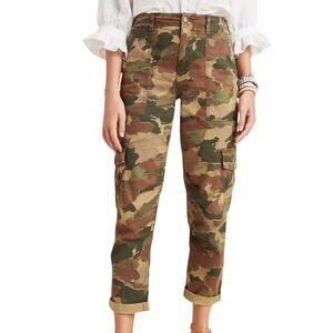 Anthropologie Camouflage Cargo Pants Size 27 Linen Cotton Stretch Academia